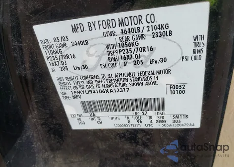 2006 Ford Escape Limited из США, поврежденный, VIN 1FMYU94106KA12317